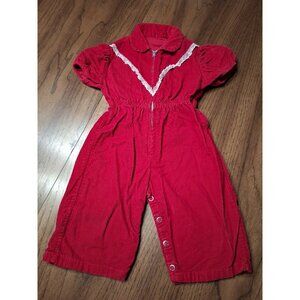 Vintage Red Corduroy Jumper Romper Onepiece Zipper Baby Toddler Size 12M